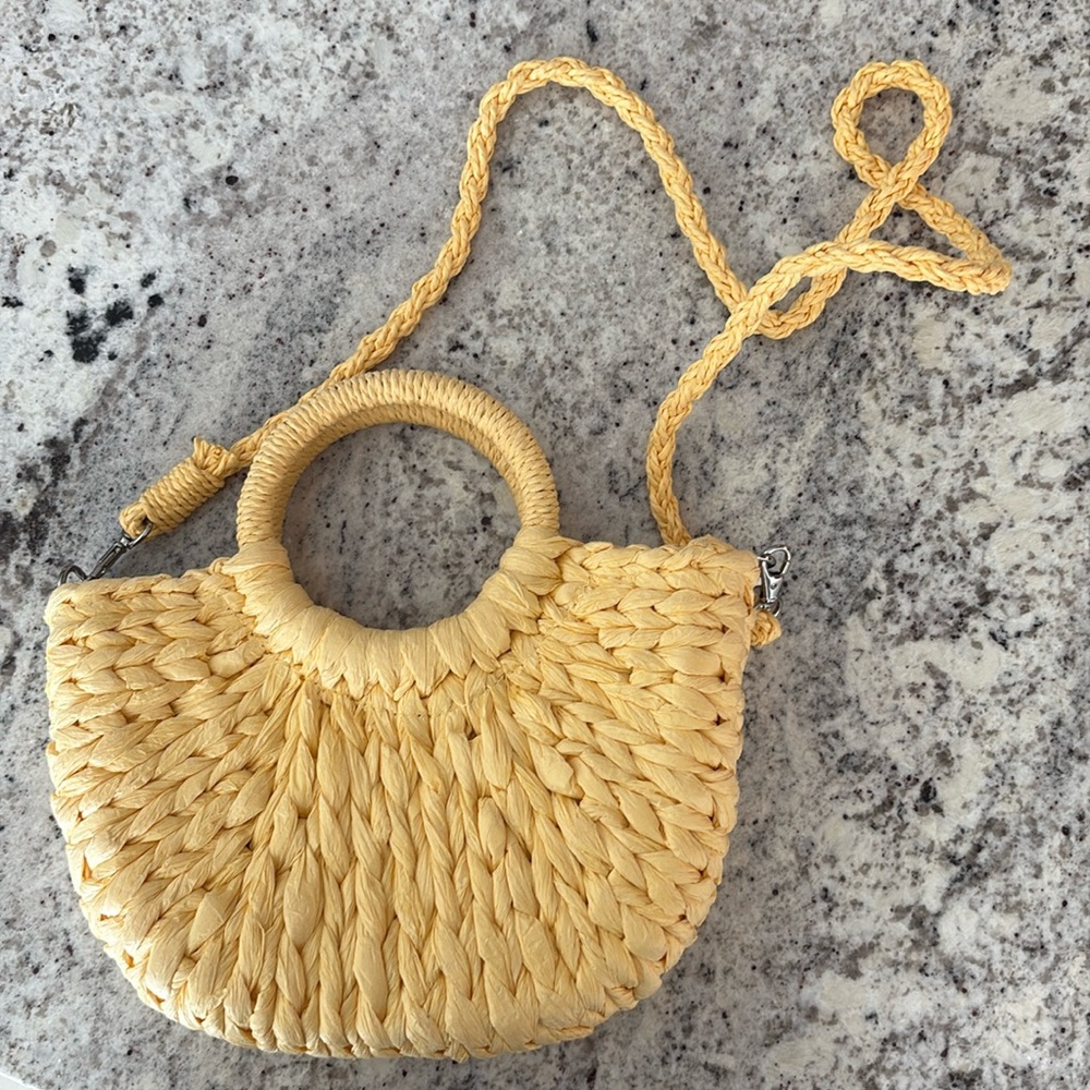 Yellow Woven Straw Beach Bag